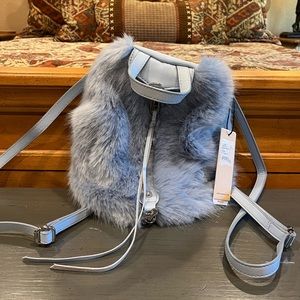 NWT Rebecca Minkoff Faux Fur Convertible Mini Julian Backpack - Powder Blue
